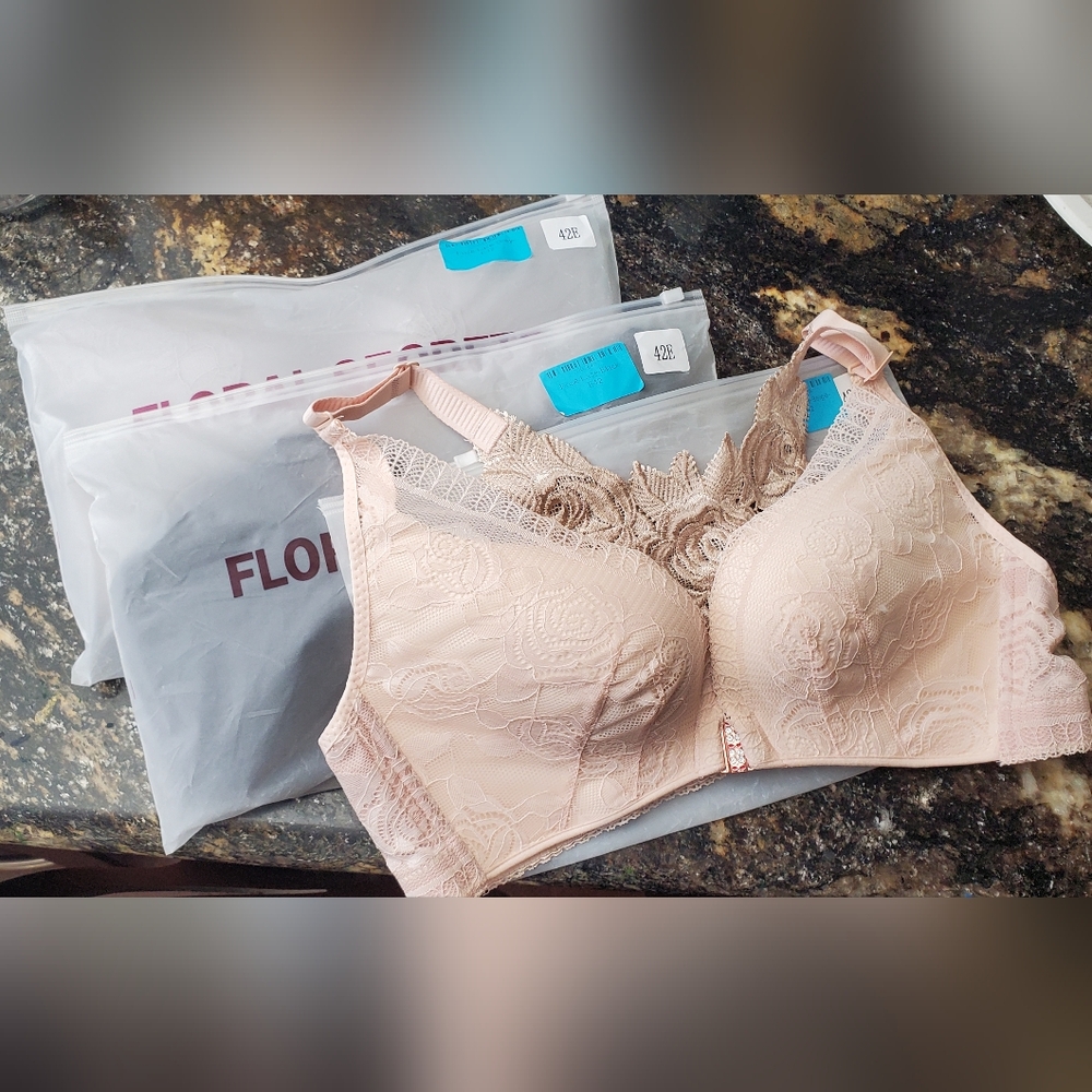 Set Of 3 Rose Push Up Front Closure Bra With Back Support In Black, Grey & Beige
